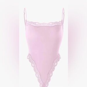 Pink Lace Trim Bodysuit